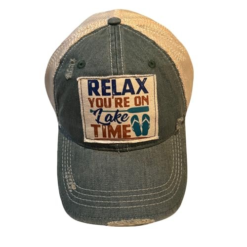 Popfizzy Relax You're on Lake Time Hat, Vintage Trucker Hat, Mesh Back Baseball Cap, Fun Lake Life Gifts for Women and Men