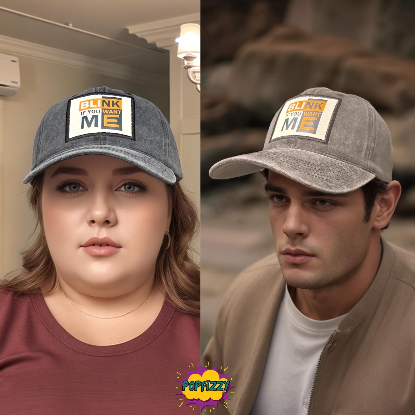 Popfizzy Blink if You Want Me Hat for Men and Women, Fun Unisex Cotton Baseball Cap with Funny Sayings, Great Gift for Adults