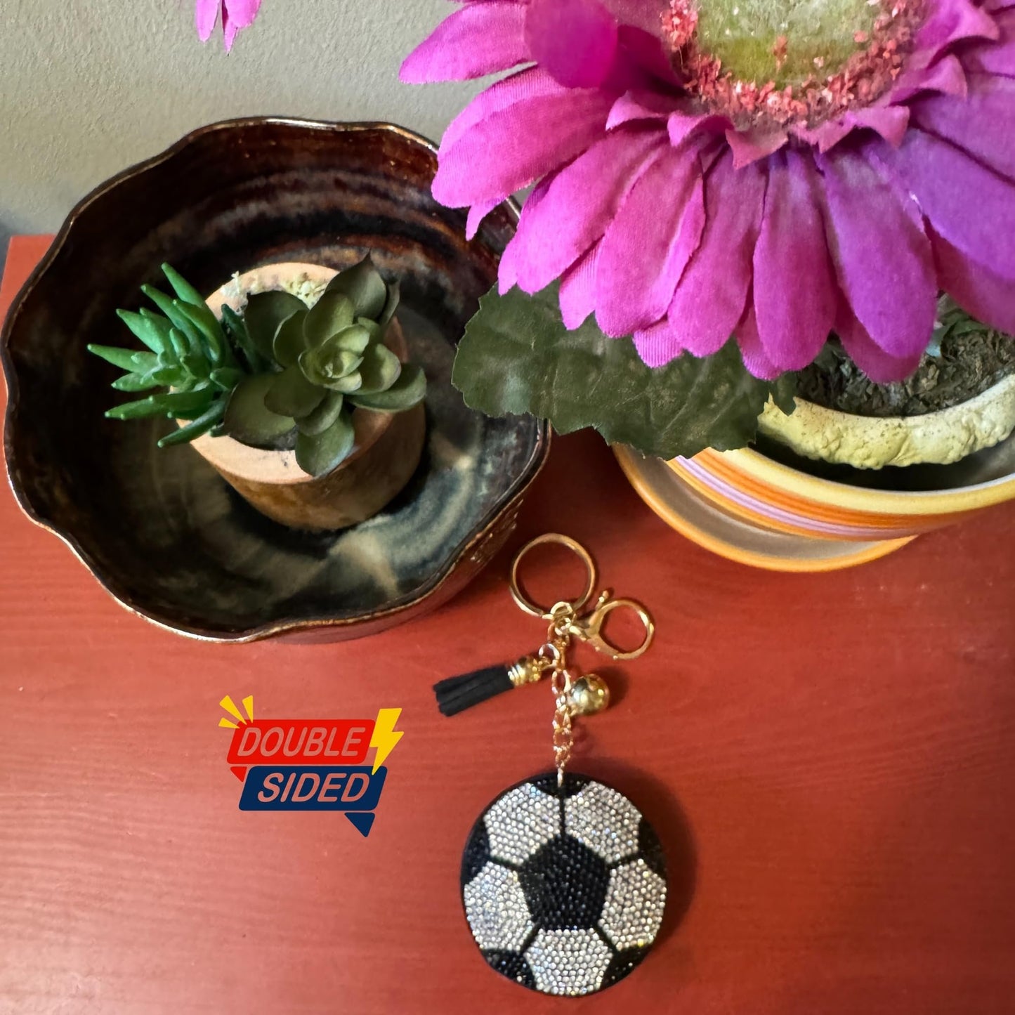 Popfizzy Bling Soccer Keychain for Women and Girls, Rhinestone Purse Charm, Bag Charm, Girls Soccer Gifts, Double Sided