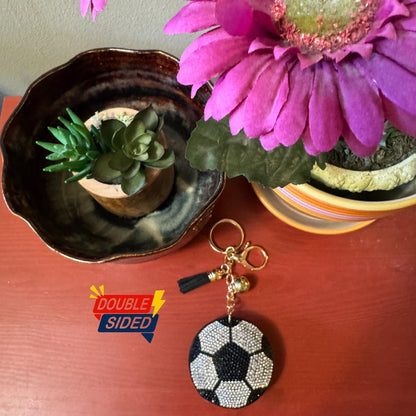 Popfizzy Bling Soccer Keychain for Women and Girls, Rhinestone Purse Charm, Bag Charm, Girls Soccer Gifts, Double Sided