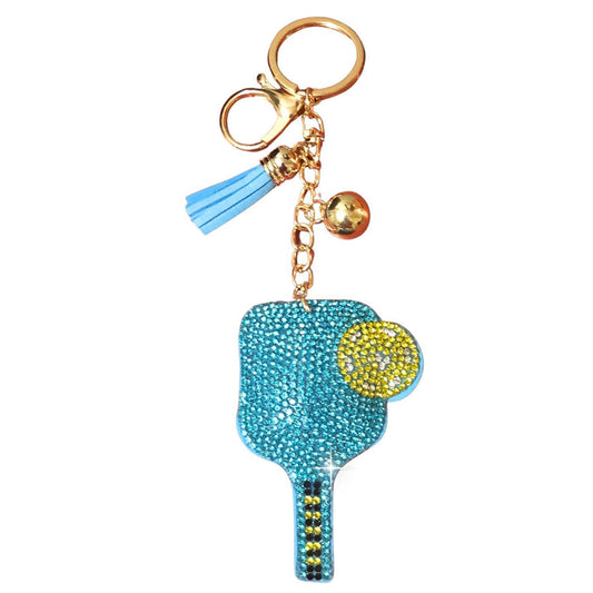 Popfizzy Blue Pickleball Keychain for Women, Rhinestone Purse Charm