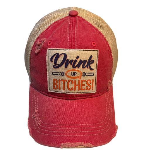 Popfizzy Drink Up B*tches Hats for Men and Women, Funny Jersey Shore Hats for Adults, Vintage Trucker Hat, Adult Humor Caps