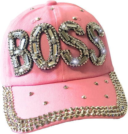 Popfizzy Bling Pink Boss Baseball Cap for Women, Best Boss Gifts for Women, Rhinestone Boss Hat, Gifts for Boss Women