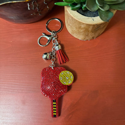 Popfizzy Red Pickleball Keychain Accessories for Women and Girls, Rhinestone Backpack Charm, Bling Pickleball Gifts
