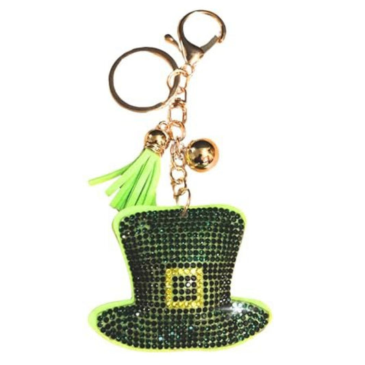 Popfizzy St Patty's Day Hat Keychain for Women and Girls, Bling Irish Green Leprechaun Hat Purse Charm, St Pattys Day Gift