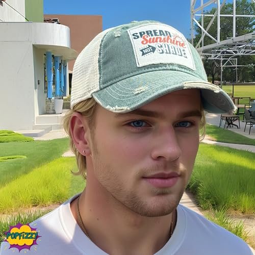 Popfizzy Spread Sunshine Not Shade Hat for Adults, Funny Vintage Trucker Hat, Positivity Baseball Cap, Gift for Women and Men