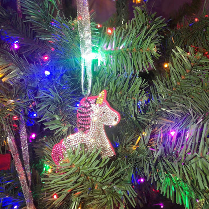 Popfizzy Unicorn Bling Christmas Ornaments 2023, Christmas Decorations for Tree, Rhinestone Christmas Tree Ornaments, Xmas Tree Décor (PINK)