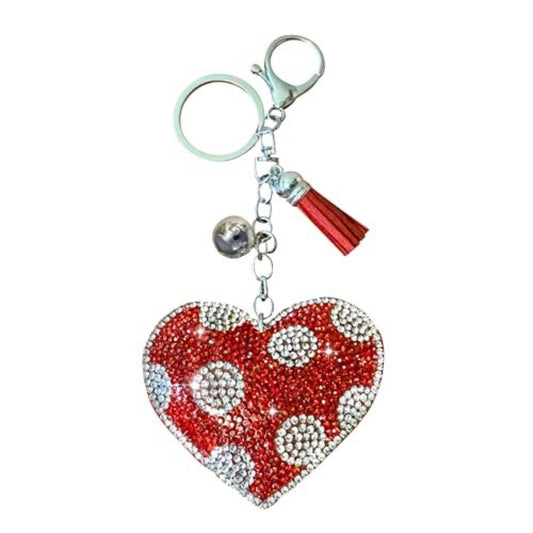 Popfizzy Red Heart Keychains for Women and Girls, Bedazzled Polka Dot Purse Charm, Bling Backpack Accessories, Heart Gifts