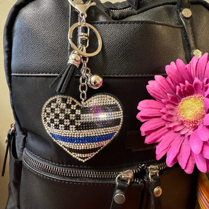 Popfizzy Police Keychain for Women and Girls, Thin Blue Line Backpack Key Chain, Purse Charm, Gifts for Police Officers Women