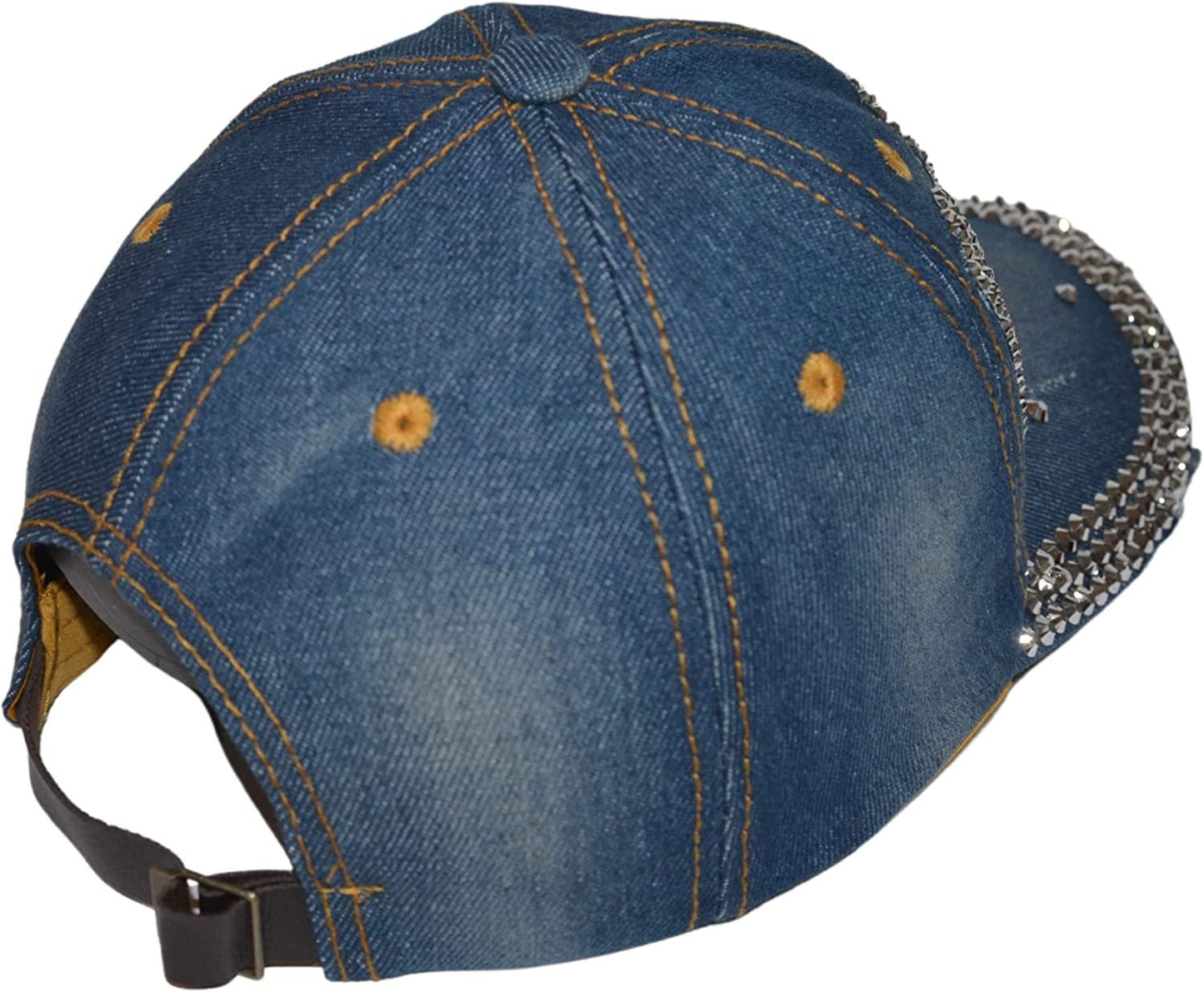 Popfizzy Bling Boss Hat for Women, Fun Rhinestone Baseball Cap, Bejeweled Distressed Denim Hat, Bling Gifts for Women