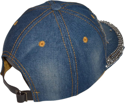 Popfizzy Bling Boss Hat for Women, Fun Rhinestone Baseball Cap, Bejeweled Distressed Denim Hat, Bling Gifts for Women