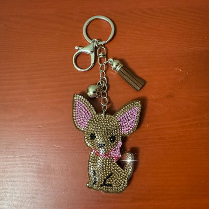 Popfizzy Chihuahua Keychain Accessories, Animal Backpack Key Chain, Rhinestone Purse Charms, Chihuahua Gifts for Dog Lovers