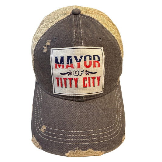 Popfizzy Funny Vintage Trucker Hats for Men, Funny Adult Humor Caps, Inappropriate Baseball Cap (Mayor)