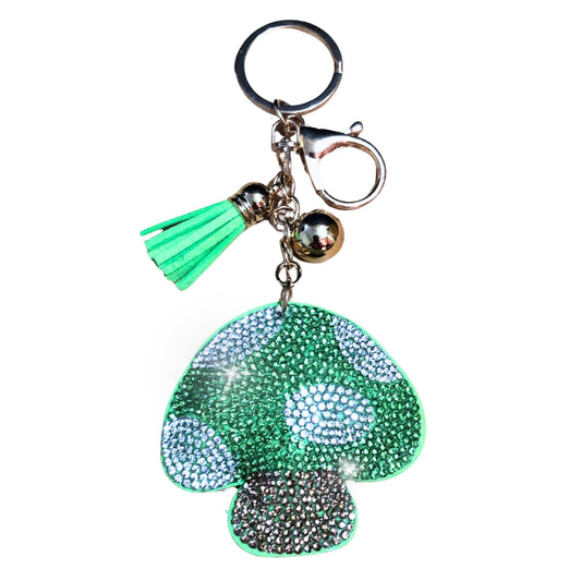 Popfizzy Rhinestone Green Mushroom Keychain for Women, Sparkly Mushroom Purse Charm, Bling Shroom Gifts for Women