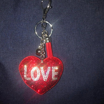 Popfizzy Bling Love Heart Keychains for Women and Girls, Rhinestone Purse Charms for Handbags, Cute Bag Charms, Thank You Gift for Women