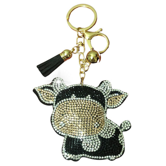 Popfizzy Bling Cow Keychain, Purse Charm, Backpack Charm, Crystal Bag Charms, Rhinestone Key Fob