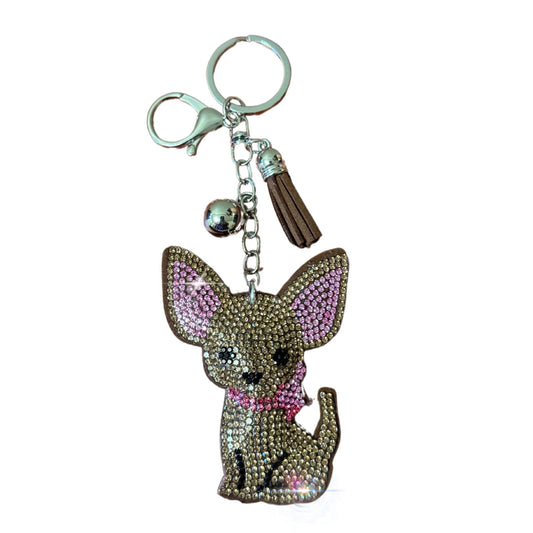 Popfizzy Chihuahua Keychain Accessories, Animal Backpack Key Chain, Rhinestone Purse Charms, Chihuahua Gifts for Dog Lovers