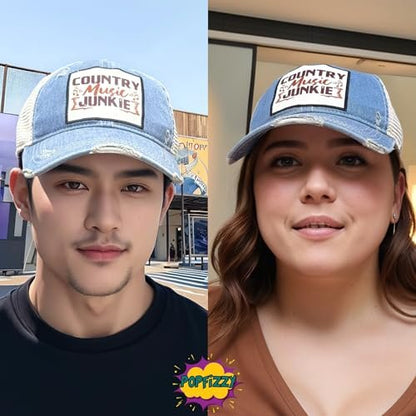 Popfizzy Country Music Junkie Hats for Women and Men, Country Music Gifts for Adults, Funny Trucker Hats, Adult Humor Caps