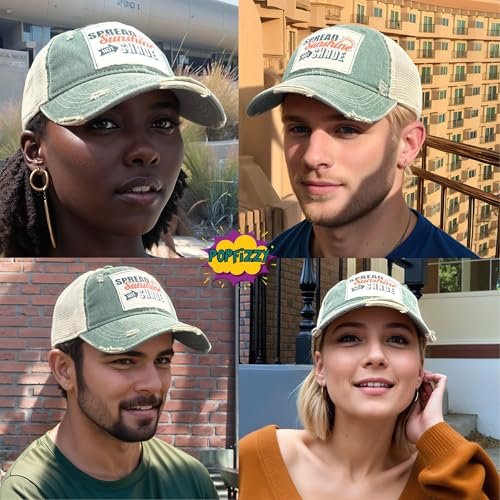 Popfizzy Spread Sunshine Not Shade Hat for Adults, Funny Vintage Trucker Hat, Positivity Baseball Cap, Gift for Women and Men