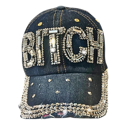 Popfizzy Bitch Hat for Women, Rhinestone Funny Hats for Adult Humor, Bling Baseball Cap for Bad Bitches, Best Sarcastic Hat