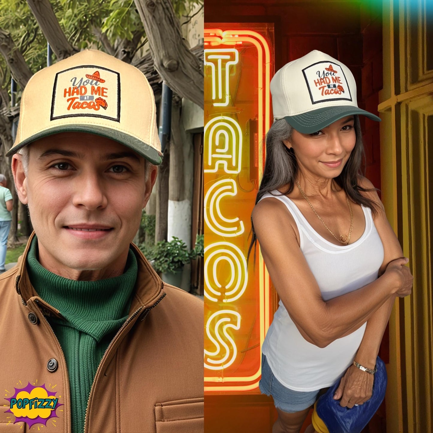 Popfizzy You Had Me at Tacos Hat for Men and Women, Fun Foodie Hat, Funny Taco Gifts for Adults, Adult Humor Caps, Adjustable