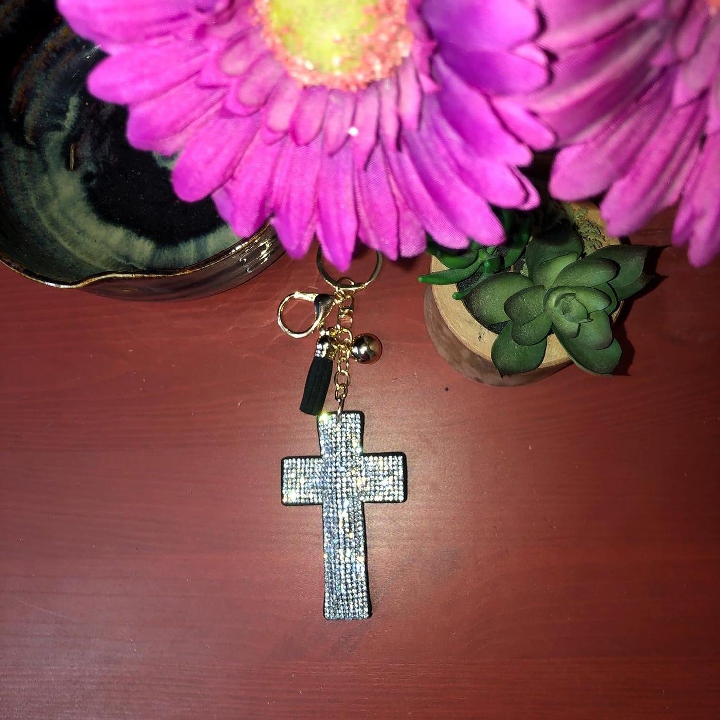 Popfizzy Bling Cross Keychain Accessories for Women, Rhinestone Keychain, Car Keys Keychain Charms, Cute Purse Charms for Handbags
