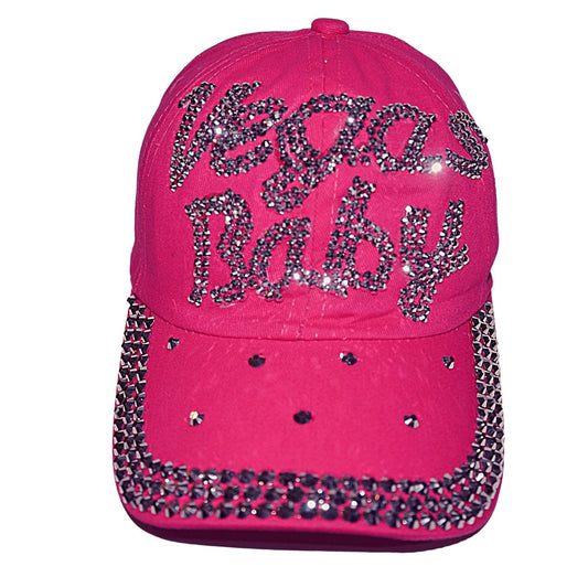 Women's Bling Pink Las Vegas Cap, Bejeweled Rhinestone Baseball Cap, Distressed Pink Hat for Women, Bling Gifts for Women