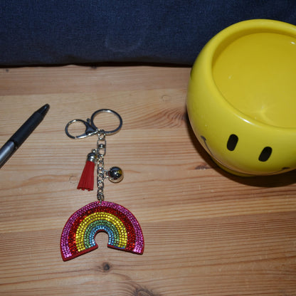 Popfizzy Rainbow Keychain, Bling Backpack Charm, Rhinestone Bag Charms, Keyring Key Fob