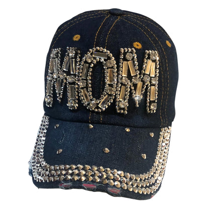 Popfizzy Rhinestone Mom Hat, Bling Baseball Cap for Mom, Cool Mom Gifts, Best Mama Hat, Sparkle Mom Accessories, Mom Cap