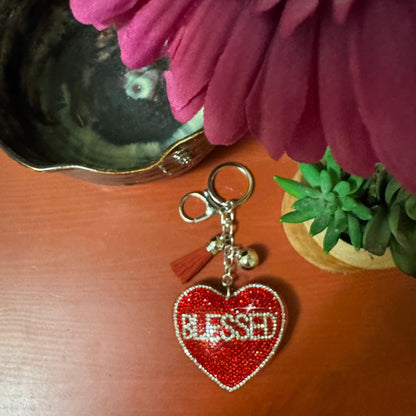 Popfizzy Red Blessed Keychain Accessories, Backpack Key Chain, Rhinestone Purse Charms for Handbags, Gift for Blessed People