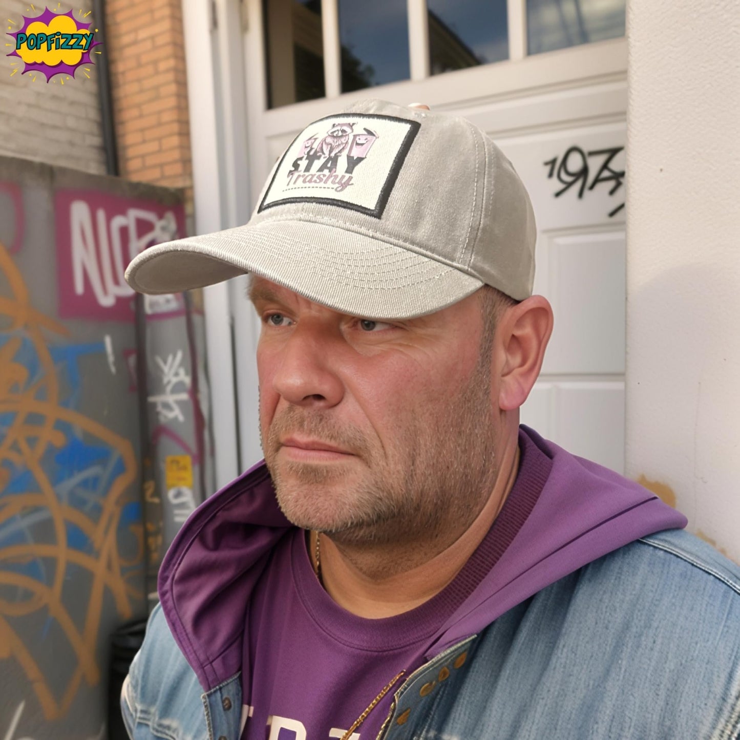 Popfizzy Stay Trashy Hat for Men and Women, Funny Gifts for Adults, Funny White Trash Party Attire, Fun Baseball Hats