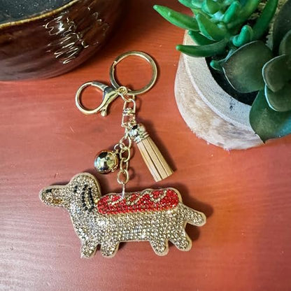 Popfizzy Dachshund Keychain for Women and Girls, Weiner Dog Backpack Key Chain, Bling Purse Charms, Gifts for Dog Lovers
