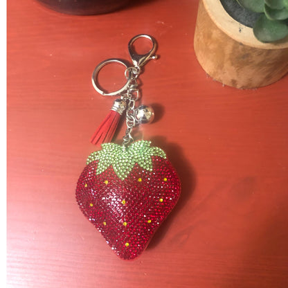Popfizzy Red Strawberry Keychain for Women and Girls, Bling Backpack Keyrings, Fun Purse Charm, Rhinestone Strawberry Gifts