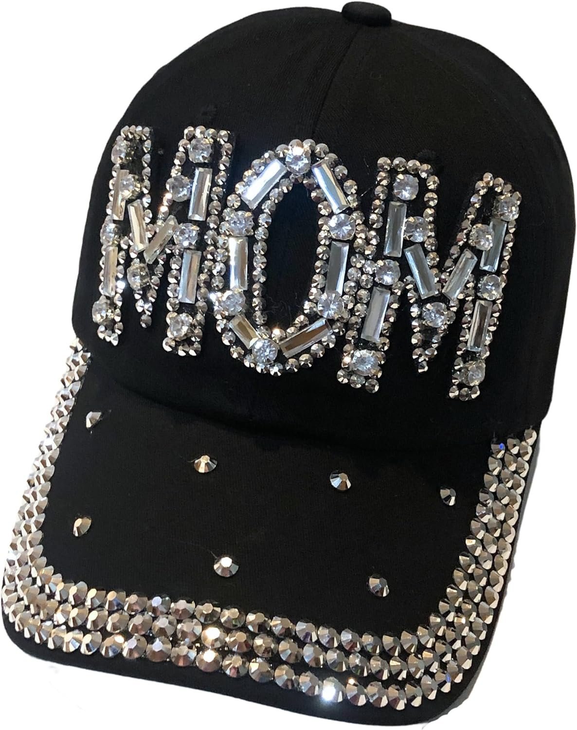 Popfizzy Rhinestone Mom Hat, Bling Baseball Cap for Mom, Cool Mom Gifts, Best Mama Hat, Sparkle Mom Accessories, Mom Cap