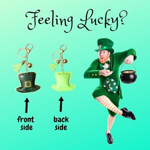 Popfizzy St Patty's Day Hat Keychain for Women and Girls, Bling Irish Green Leprechaun Hat Purse Charm, St Pattys Day Gift