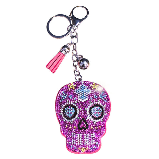 Popfizzy Pink Sugar Skull Keychain for Women, Rhinestone Skull Purse Charms for Handbags, Bedazzled Skull Gifts for Women