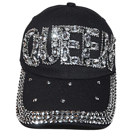 Popfizzy Rhinestone Queen Hat for Women, Bling Trucker Hat, Black Sparkle Ball Cap, Queen Baseball Caps