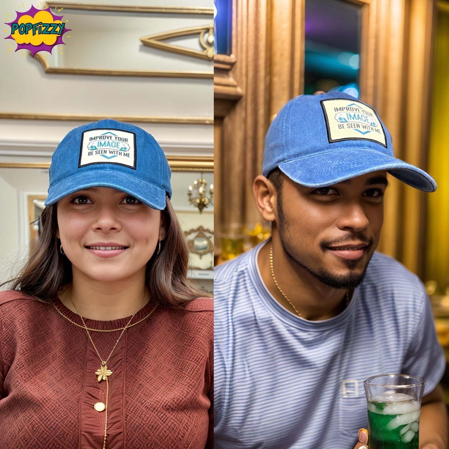 Popfizzy Improve Your Image Funny Hat for Men and Women, Jersey Shore Baseball Cap with Funny Sayings, Great Gifts for Adults