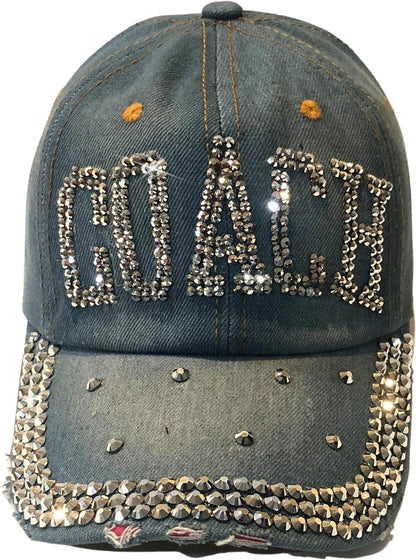 Popfizzy Bling Coach Hat with Rhinestones for Women, Best Cheer Coach Hat, Soccer Coach, Baseball Coach, Sports Coach Gifts