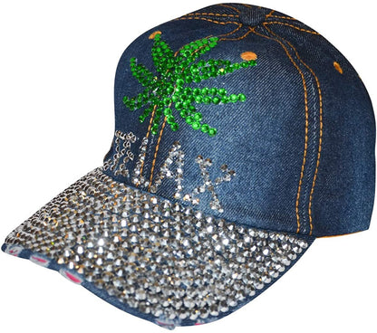 Weed Hat for Women Rhinestone Hat, Bedazzled Bling Baseball Caps, Distressed Hat, Fancy Denim Bejeweled Hats