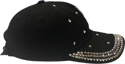 Bling Pearl Heart Hat for Women, Adult Black Rhinestone Hat, Cotton
