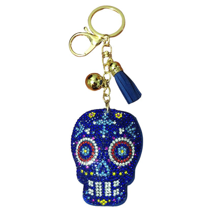 Popfizzy Rhinestone Blue Sugar Skull Keychain for Women and Girls, Bling Sugar Skull Gifts