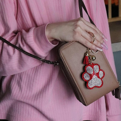 Popfizzy Bling Red Paw Print Keychain for Women and Girls Rhinestone Purse Charms Backpack Accessories