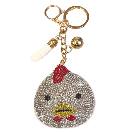 Popfizzy Chicken Keychain for Girls and Women, Rhinestone Bag Charm, Fun Foodie Gifts, Cute Key Fob, Animal Backpack Keyring