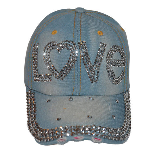 Popfizzy Women’s Love Hat, Bling Blue Denim Adult Baseball Hat
