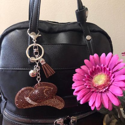Popfizzy Cowgirl Hat Rhinestone Keychain Accessories for Women, Car Keys Keychain Charms, Cute Keychain, Bling Purse Charms for Handbags