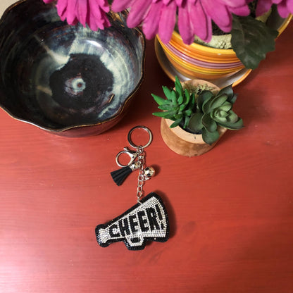 Popfizzy Silver Cheer Keychain for Girls and Women, Rhinestone Cheer Bag Charm, Cheerleader Gifts, Cheer Backpack Keyring