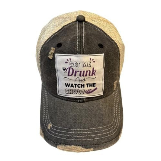 Popfizzy Funny Vintage Drinking Trucker Hats for Drinkers, Adult Humor Caps, Distressed Baseball Cap (Get Me Drunk)