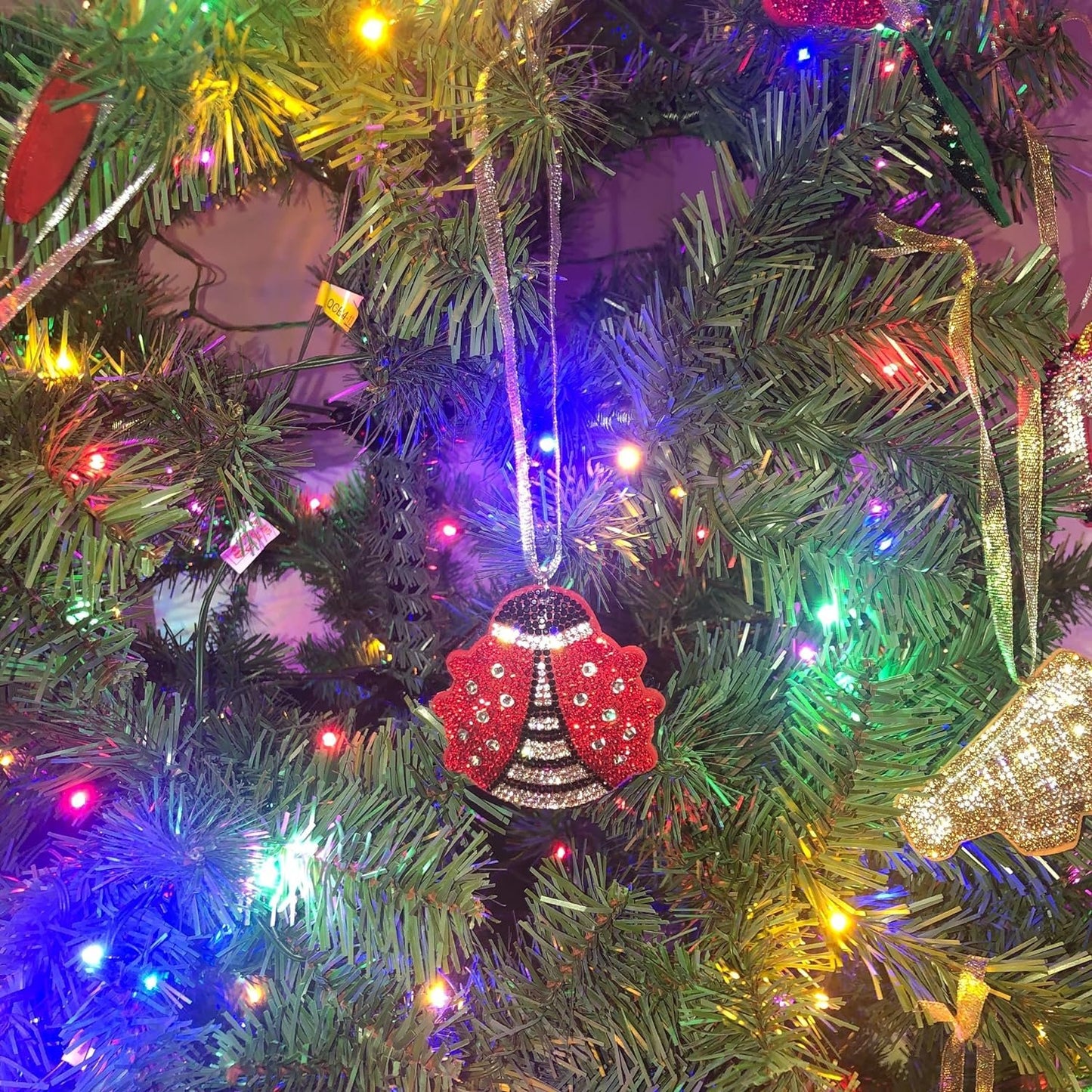 Popfizzy Bling Ladybug Christmas Ornaments 2023, Christmas Decor for Tree, Rhinestone Christmas Tree Ornaments, Xmas Décor