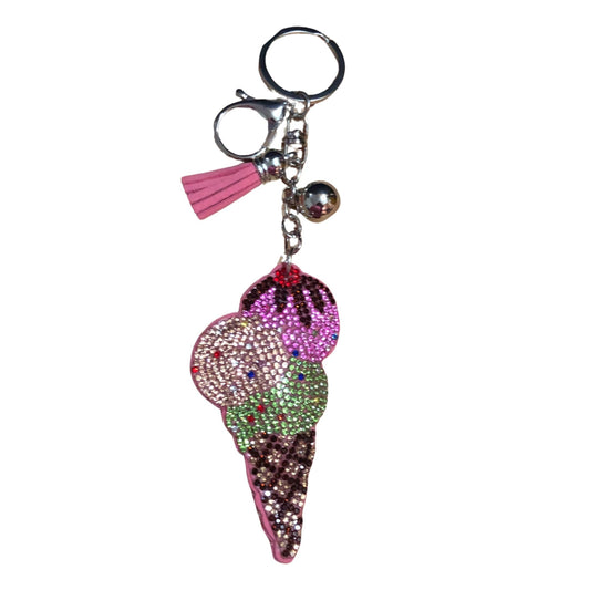 Popfizzy Rhinestone Ice Cream Keychain for Women and Girls, Ice Cream Cone Backpack Keychain, Bling Ice Cream Gifts for Women